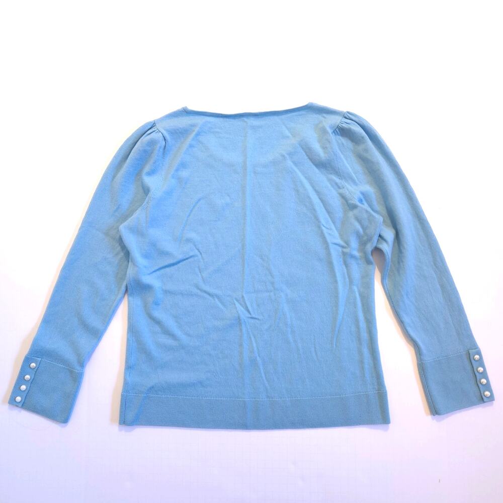 Talbots Light Blue Merino Wool Sweater w/ Pearl Button Cuffs Size M - Picture 3 of 7